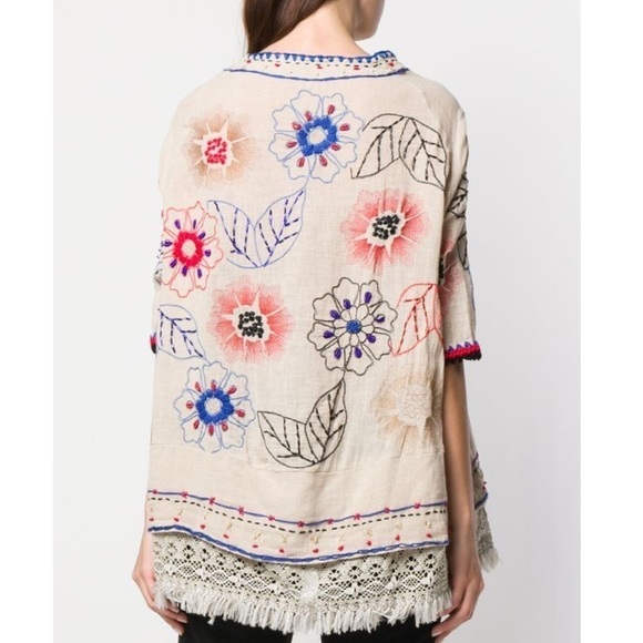 ANJUNA Azzurra Embroidered Linen blend Tunic Tassel Top - Picture 6 of 8